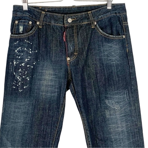 Dsquared2 Splatter Distressed Slim Straight Leg Jeans Size 34 - Picture 3 of 8